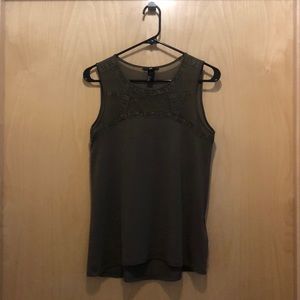 Dark Green Tank Top with Lace Detail
